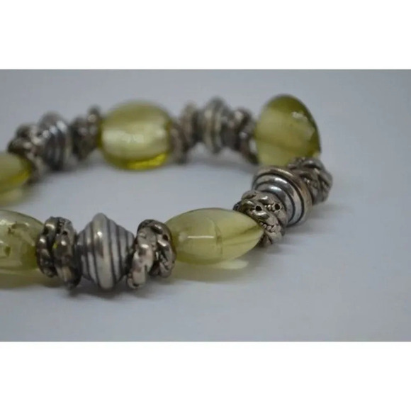 Stackable  Green Glass Silver Bracelets Chunky - Picture 6 of 9